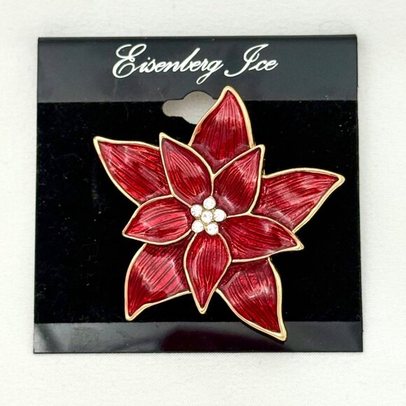 Vintage Eisenberg Ice Poinsettia Brooch/Clip Earrings Set - Like New Condition - Picture 11 of 11
